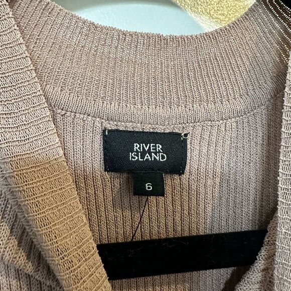 River Island Sleeveless Ribbed Mock Neck Top size 6 Women's Beige Tan Tank - Picture 5 of 5